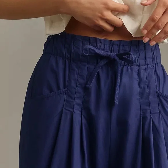 Anthropologie Maeve Pants Women Utility Wide Leg Blue Trousers Preppy - Picture 2 of 12